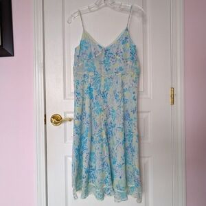 8 petite Ann Taylor flowy boho blue floral dress